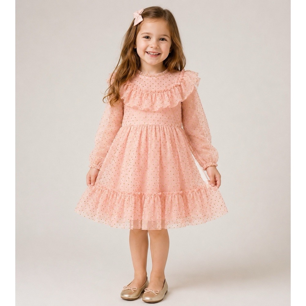 Janie and Jack Pink Gold Dot Tulle Dress Girls Ruffle Party Holiday 4T